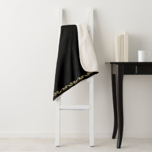 Sherpa Blanket-Large-Black & Gold Scroll Print Blanket