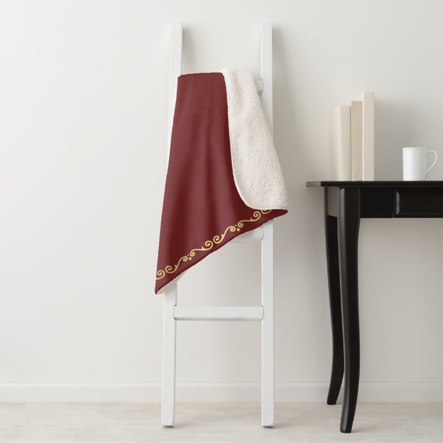 Sherpa Blanket-Large-Burgundy & Gold Scroll Print Sherpa Blanket (In Situ)