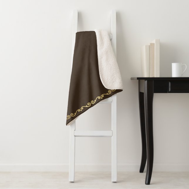 Sherpa Blanket-Large-Espresso & Gold Scroll Print Blanket (In Situ)