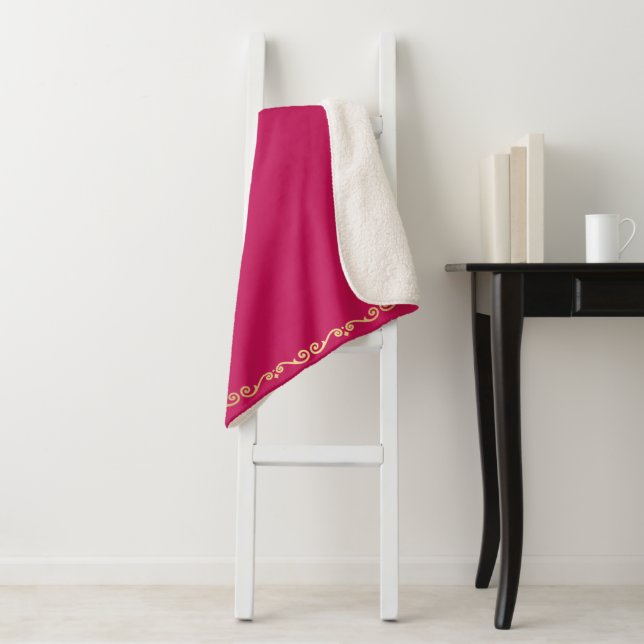 Sherpa Blanket-Large-Hot Pink  & Gold Scroll Print Sherpa Blanket (In Situ)