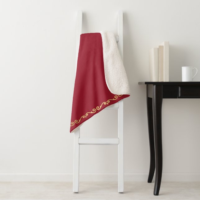 Sherpa Blanket-Large-Red & Gold Scroll Print Blanket (In Situ)