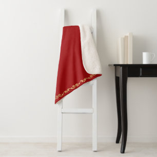 Sherpa Blanket-Large-Red & Gold Scroll Print Blanket