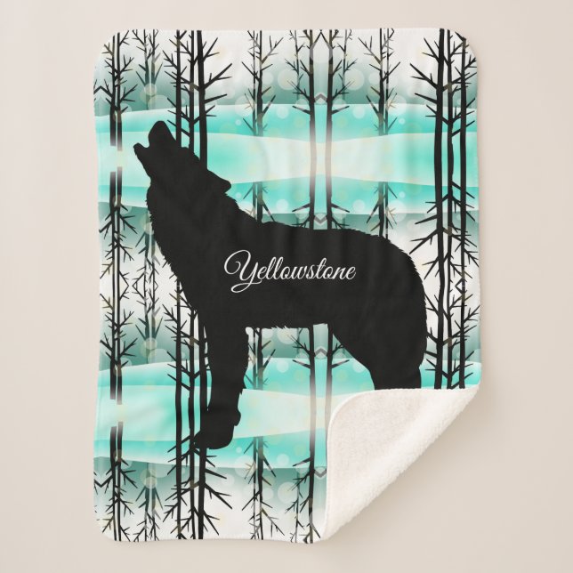 Sherpa Blanket-Yellowstone Wolf Sherpa Blanket (Front)