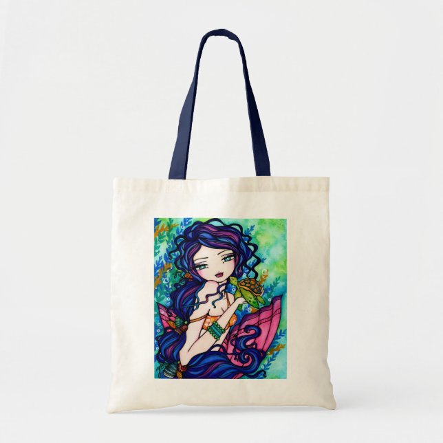 Sherriella Mermaid Fantasy Fairy Turtle Tote Bag (Front)