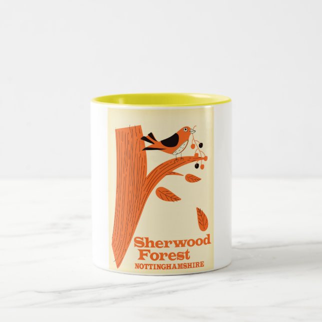 Sherwood Forest, Nottinghamshire travel poster Two-Tone Coffee Mug (Center)