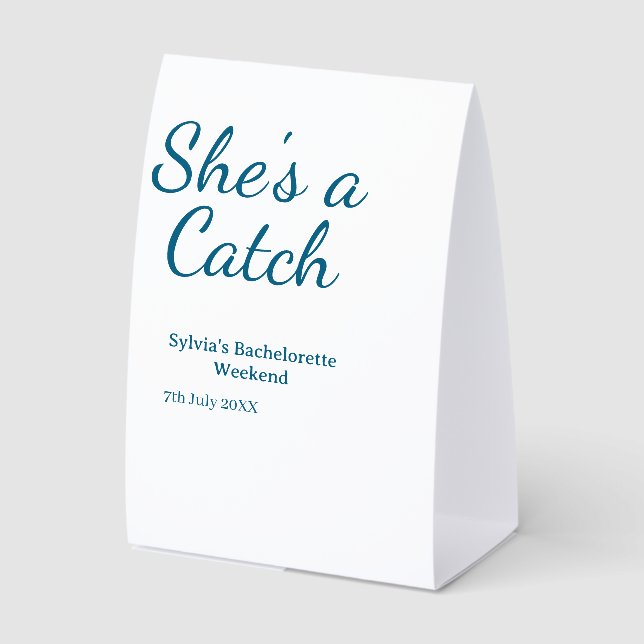 She's a catch bachelorette weekend name blue date  (Front)