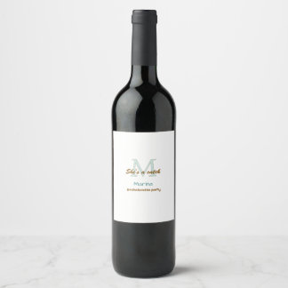 She's a catch blue monogram bachelorette party bro wine label
