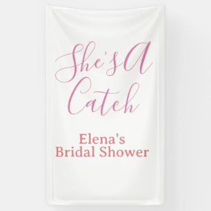 she's a catch bridal shower name date pink purple  banner