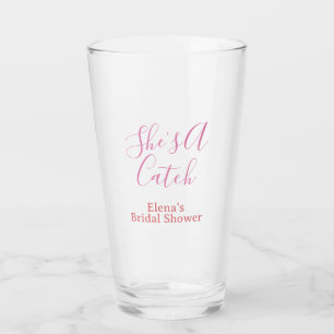 she's a catch bridal shower name date pink purple glass