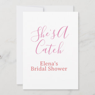 she's a catch bridal shower name date pink purple  invitation