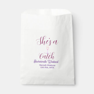 She's a catch champagne bottle bachelorette weeken favour bags