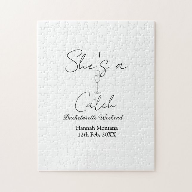 She's a catch champagne bottle bachelorette weeken jigsaw puzzle (Vertical)