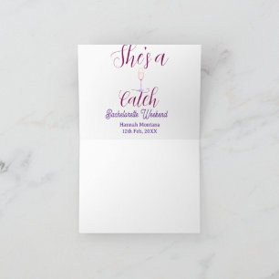 She's a catch champagne bottle bachelorette weeken thank you card