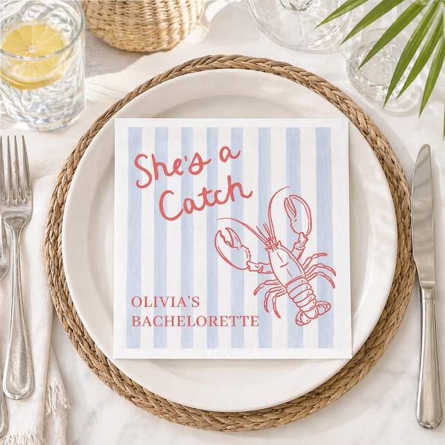 She's A Catch Coastal Bachelorette Napkin (Creator Uploaded)