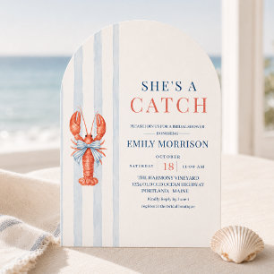 She's a Catch Coastal Lobster Bow Bridal Shower Invitation