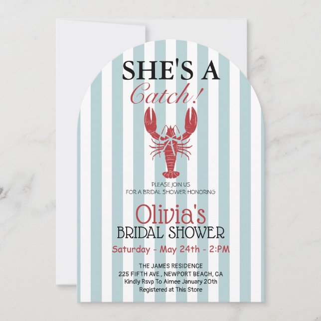 She's a Catch Coastal Lobster Bridal Shower  Invitation (Front)