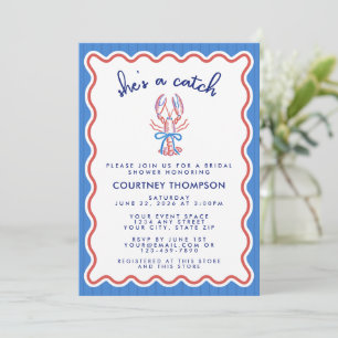 She's A Catch Coastal Lobster Bridal Shower Invitation