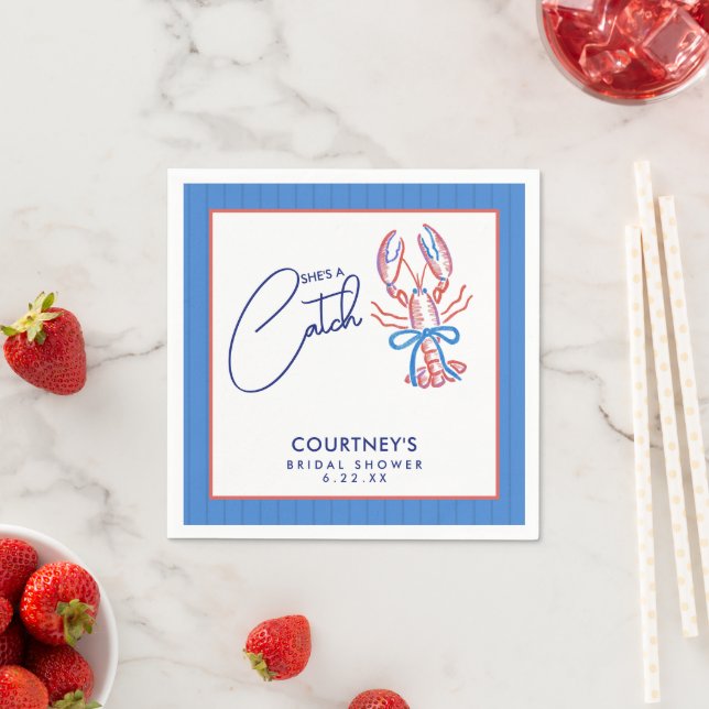 She's A Catch Coastal Lobster Bridal Shower Napkin (Insitu)