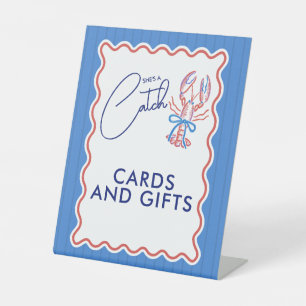 She's A Catch Coastal Lobster Bridal Shower Pedestal Sign