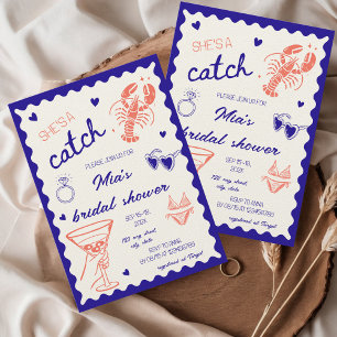 She's a catch Lobster Hand Drawn Bridal Shower Invitation