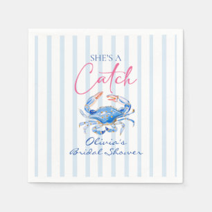 She's a Catch Preppy Coastal Crab Bridal Shower Napkin