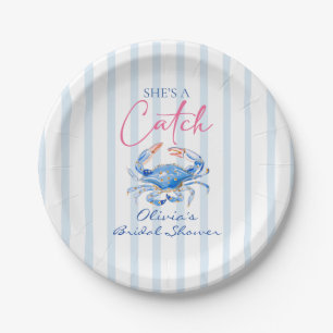 She's a Catch Preppy Coastal Crab Bridal Shower Paper Plate