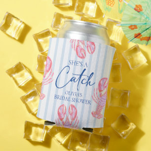 She's a Catch Preppy Coastal Lobster Bridal Shower Can Cooler