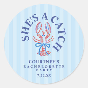 She's A Catch Summer Coastal Bachelorette Party Classic Round Sticker