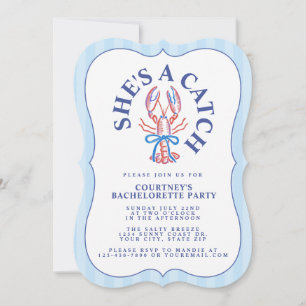 She's A Catch Summer Coastal Bachelorette Party Invitation