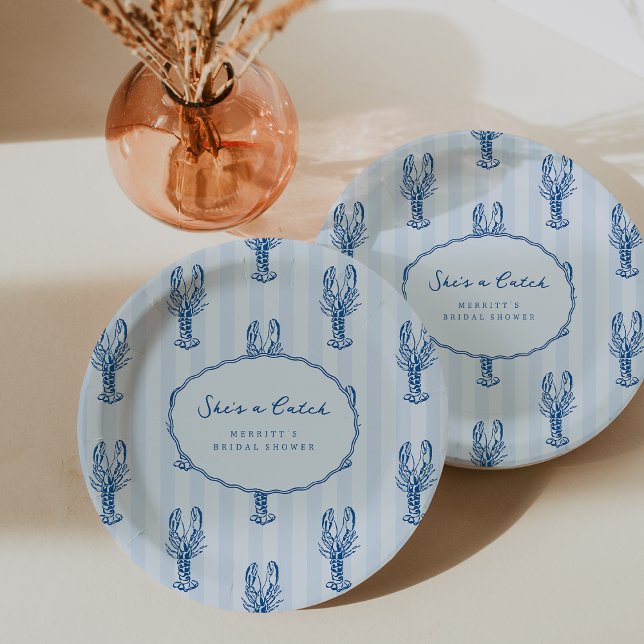 She's A Catch | Summer Lobster Bridal Shower Paper Plate (Creator Uploaded)