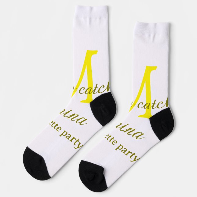 She's a catch yellow monogram bachelorette party n socks (Left)