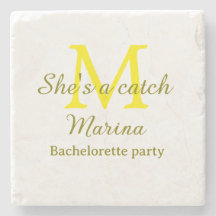 She's a catch yellow monogram bachelorette party n