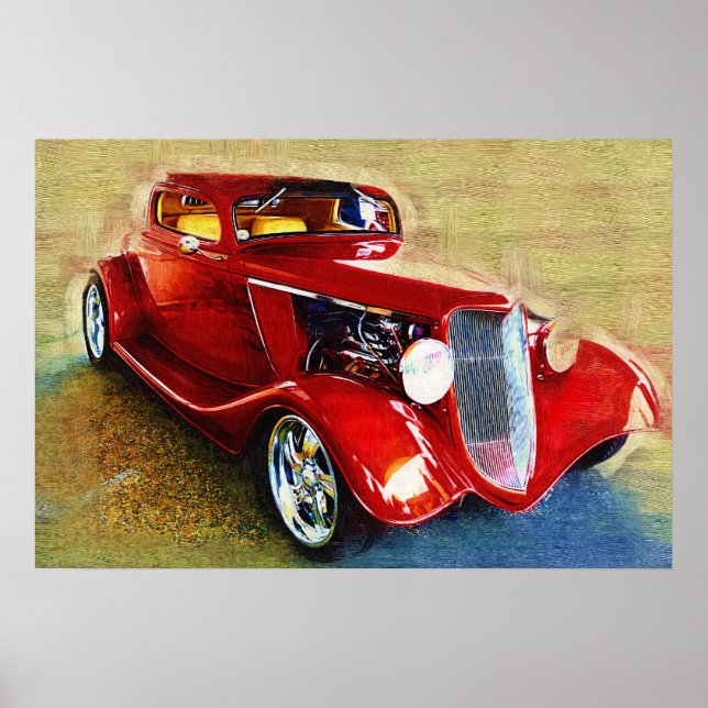 She's a Classic! Beautiful  Red  Car Poster (Front)