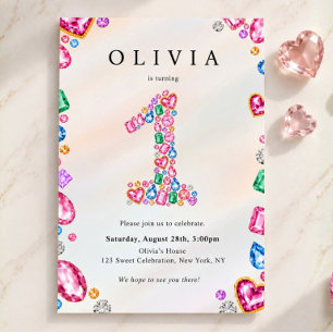 She's a Gem 1st Birthday Rhinestone Jewel Birthday Invitation