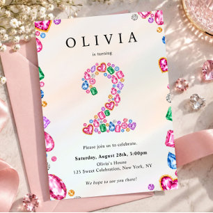She's a Gem 2nd Birthday Rhinestone Jewel Birthday Invitation