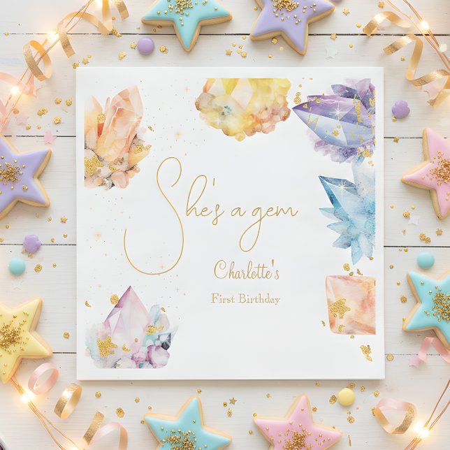 She's a Gem Birthday Crystals Girl's watercolor Napkin (Creator Uploaded)
