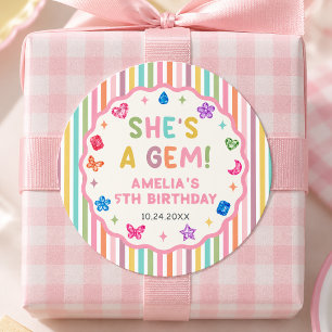 She's a Gem Colourful Girl Birthday Party Classic Round Sticker