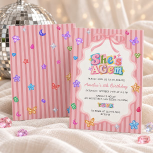 She's A Gem Colourful Girl Birthday Party Invitation