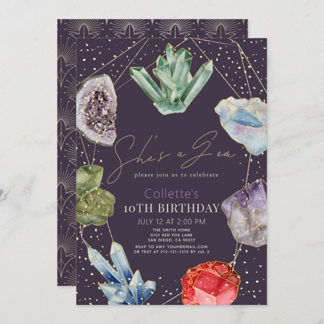 She's a Gem Crystals Gemstone Geology Birthday Invitation (Front/Back)