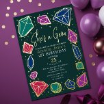 She's a Gem Crystals Gemstone Geology Kid Birthday<br><div class="desc">This trendy "she's a gem" kids birthday invitation features jewel-toned colours with crystals and gemstones. The reverse side features a pattern of twinkling gold stars. Personalise it for your needs. You can find matching products at my store.</div>