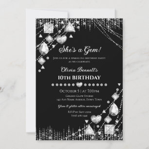 She's a Gem diamond gemstone glam birthday Invitation