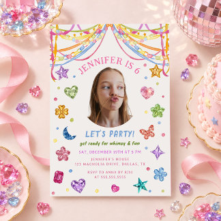 She's A Gem Gemstone Colourful Birthday Photo Invitation