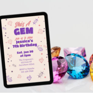 She's a Gem, Pink Purple Minimalist Birthday Invitation