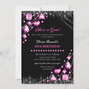 She's a Gem sparkling gemstone glam birthday Invitation
