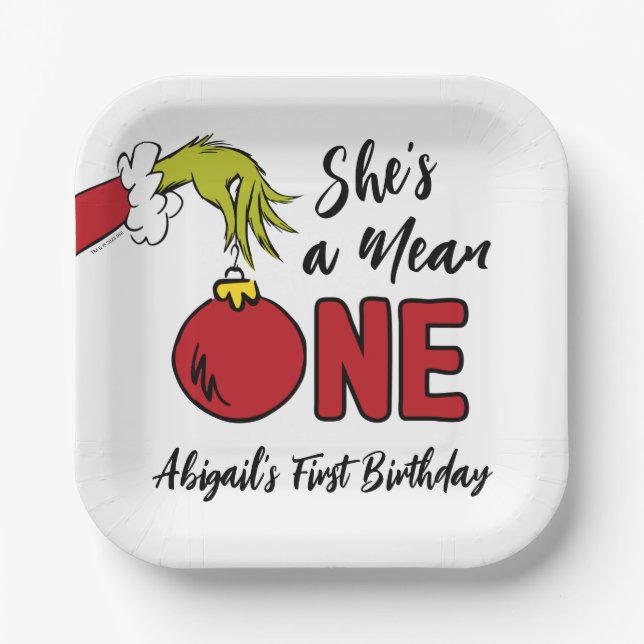 She's a Mean One | Grinch Birthday Paper Plate (Front)