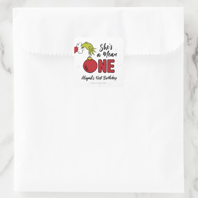 She's a Mean One | Grinch Birthday Square Sticker (Bag)