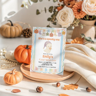 Shes A Spooky One Pastel Ghost 1st Birthday Invitation