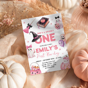 She's A Spooky One Pink Witch 1st Birthday Invitation