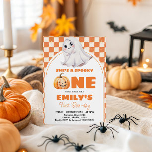 She's A Spooky One Retro Ghost 1st Birthday Invitation