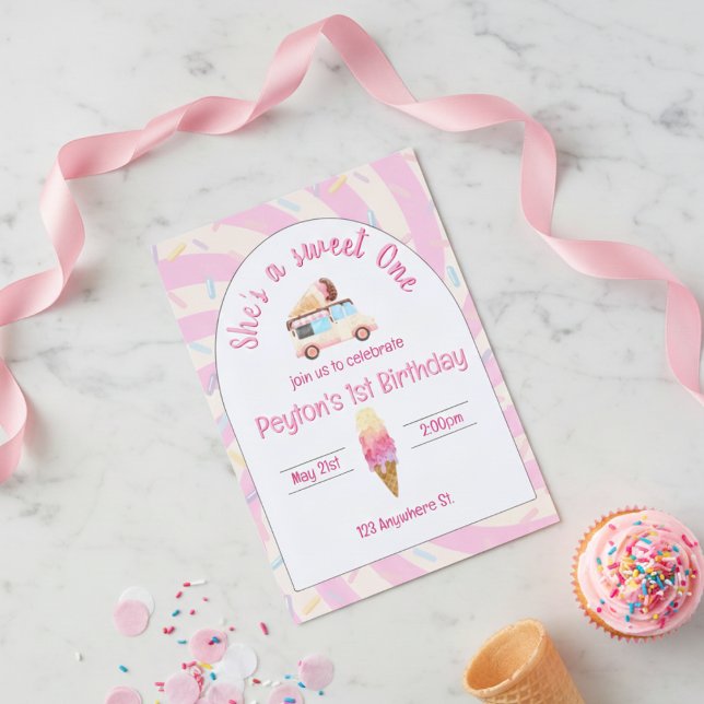 She's a sweet one! first birthday invitation (Creator Uploaded)